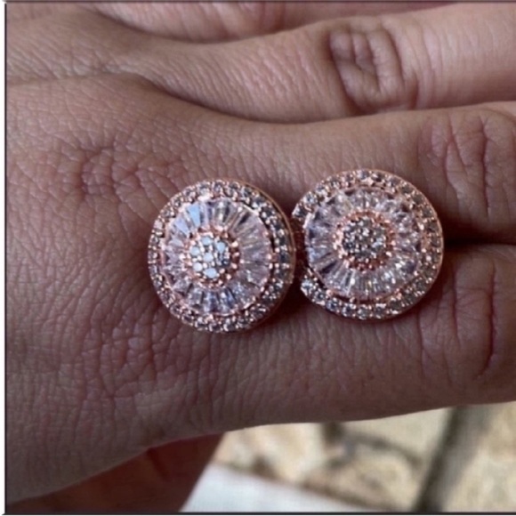 Rose gold plated Bling CZ & BAGUETTE Earring shiny sparkly New Luxury - Picture 5 of 12